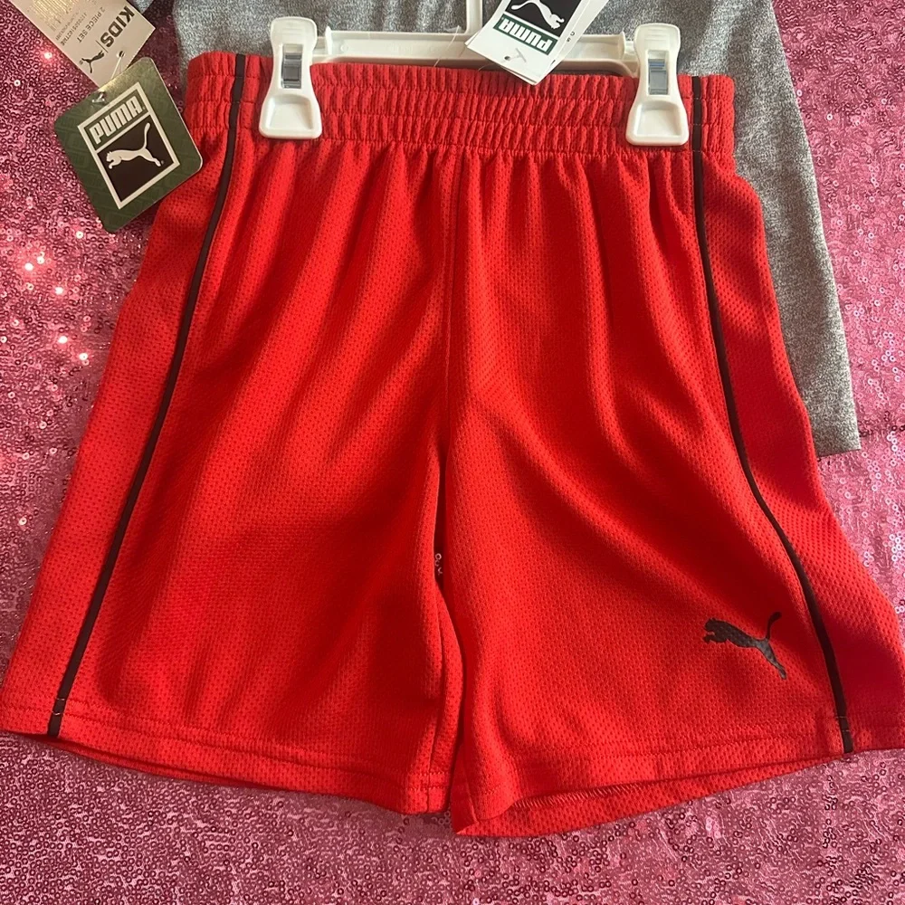 Puma Gray Logo Tee and Red Shorts Kids Pajama Set - Picture 2 of 3